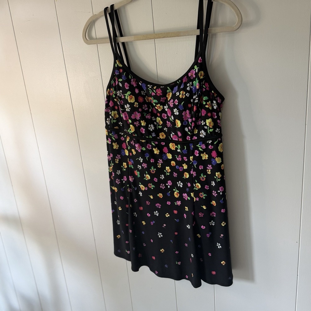 St. John's Bay Women's Size 12 Black Floral Swim Dress One Piece Swimsuit - Picture 2 of 9